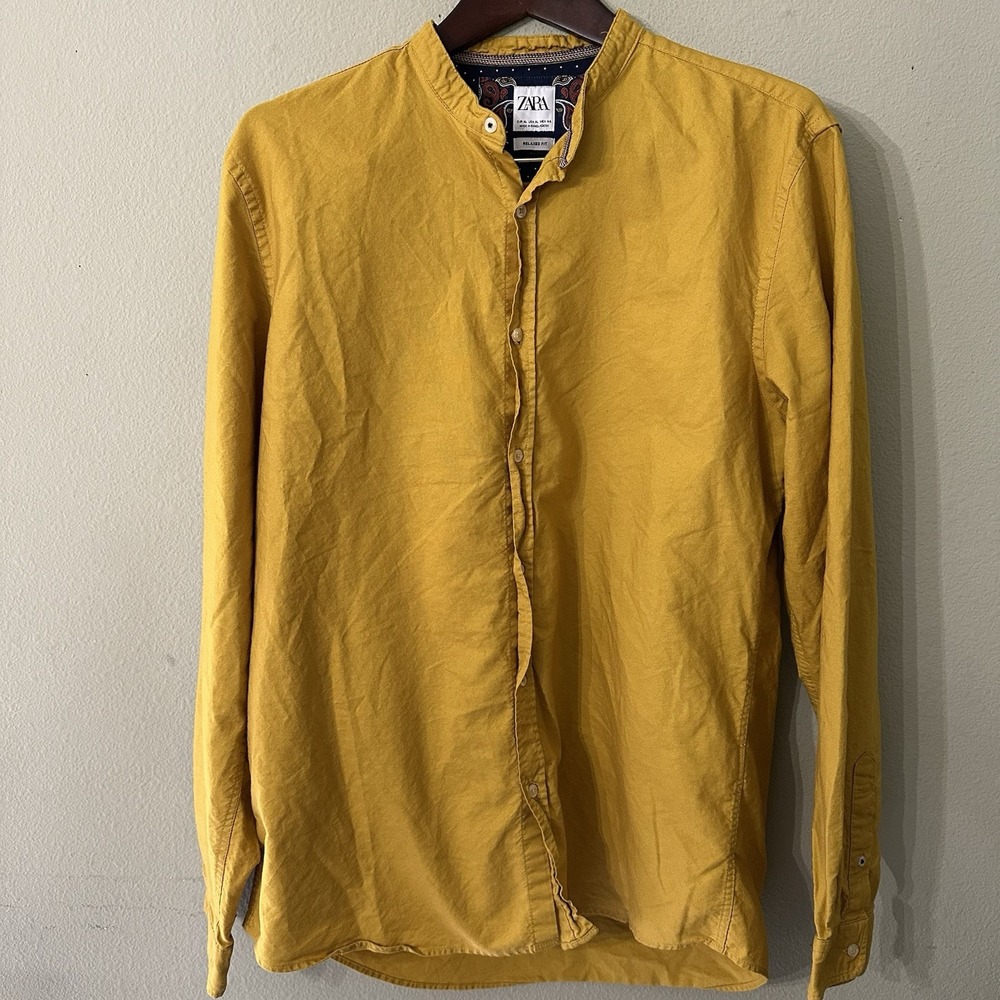 Zara Womens top‎ XL Yellow button up casual blouse viscose classic Read